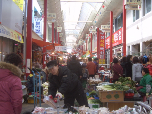 울산에서 가장 큰 재래시장인 남구 신정시장이 아케이드를 설치하면서 새로운 분위기를 자아내고 있다. 